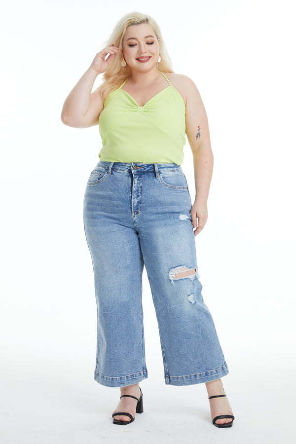Mid Rise Wide Leg Crop Flare Jeans