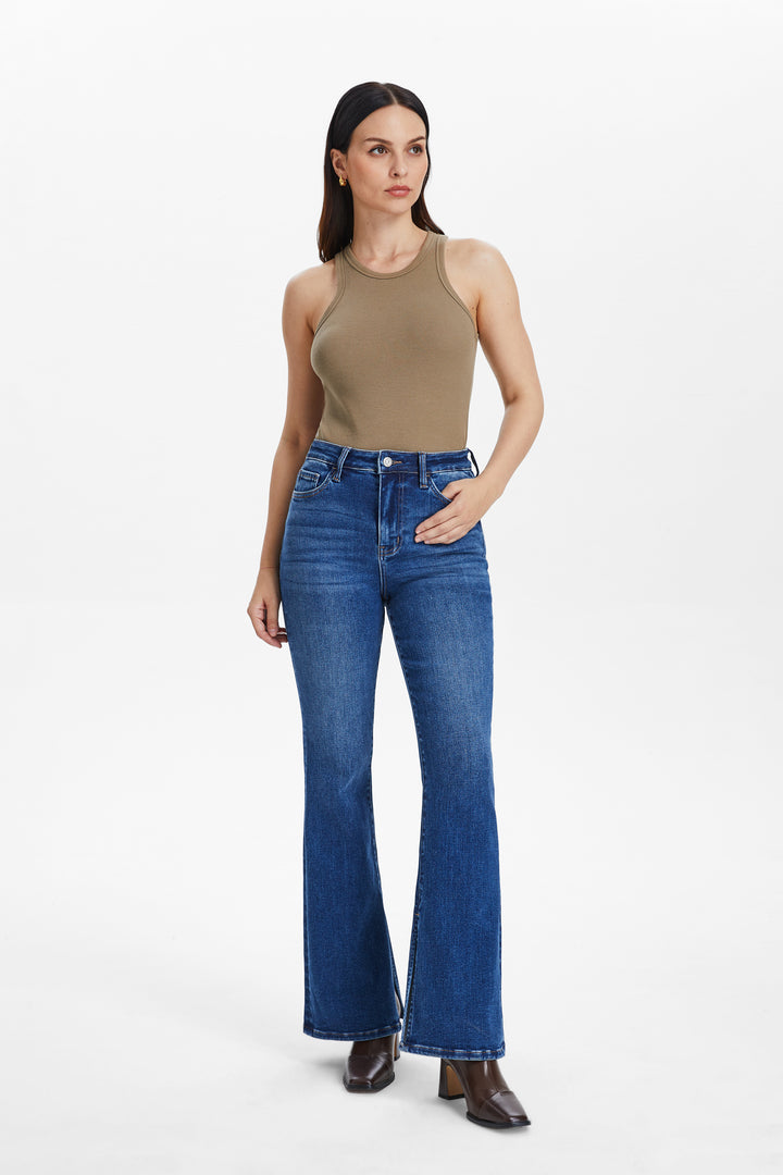 HIGH RISE FLARE JEANS WITH SLIT