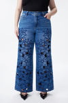 High Rise Embroidered Lace Wide Leg Jeans