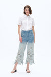 Ultra High Rise Lace Embroidered Wide Leg Denim Jeans