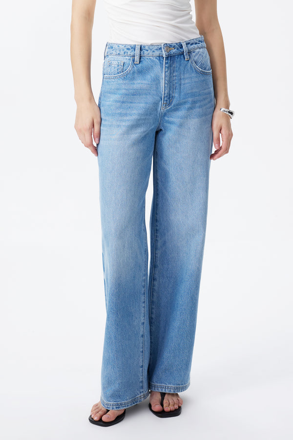High Rise Contrast Panel Straight Jeans