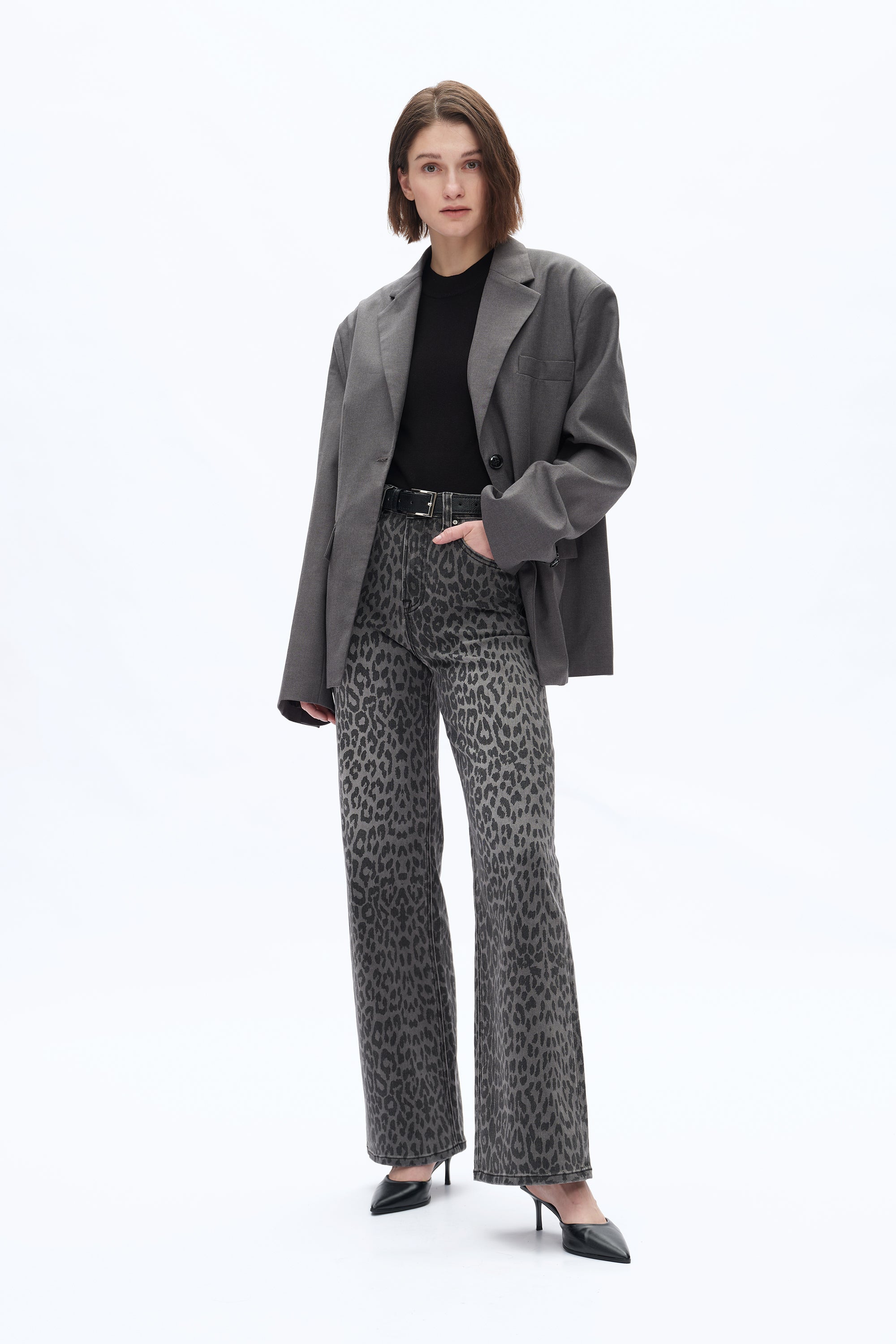 High Rise Leopard Print Wide Leg Denim Jeans – Bayeas