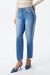 Mid Rise Contrast Panel Straight Leg Jeans