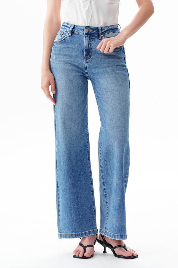 High Rise Drawstring Wide Leg Jeans