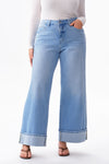 Mid Rise Cuffed Wide Leg Jeans