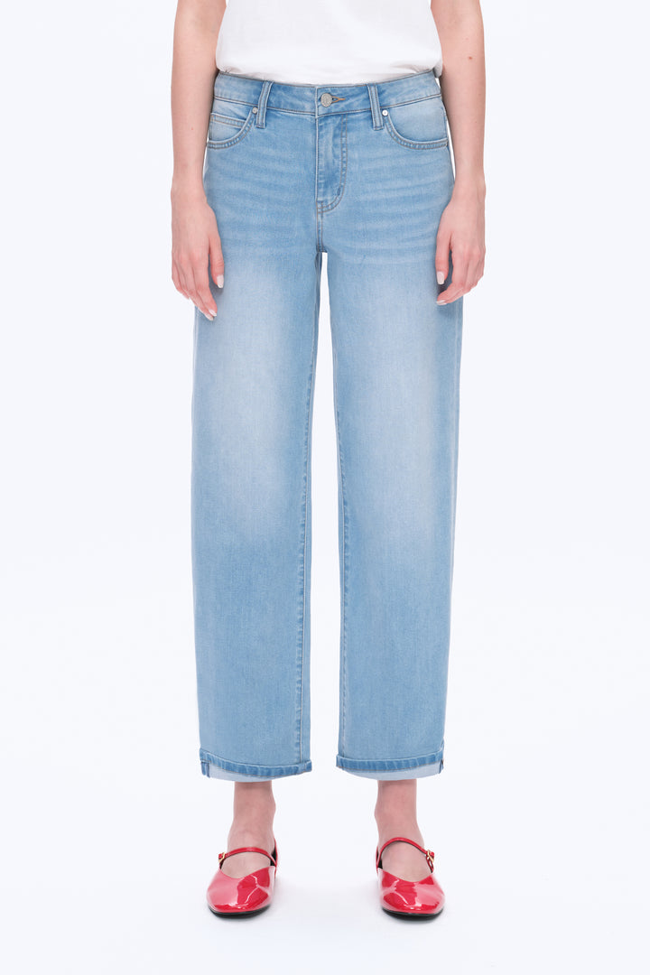 Mid Rise Rolled Leg Barrel Denim Jeans