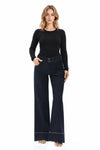 Mid Rise Wide Leg Jeans with Contrast Stitching