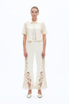 High Rise Lace Embroidered Wide Leg Pants
