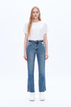 High Rise Straight Denim Jeans With Slit