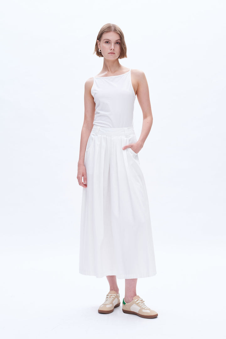 Shannon Mid Rise Pleated Long Skirt