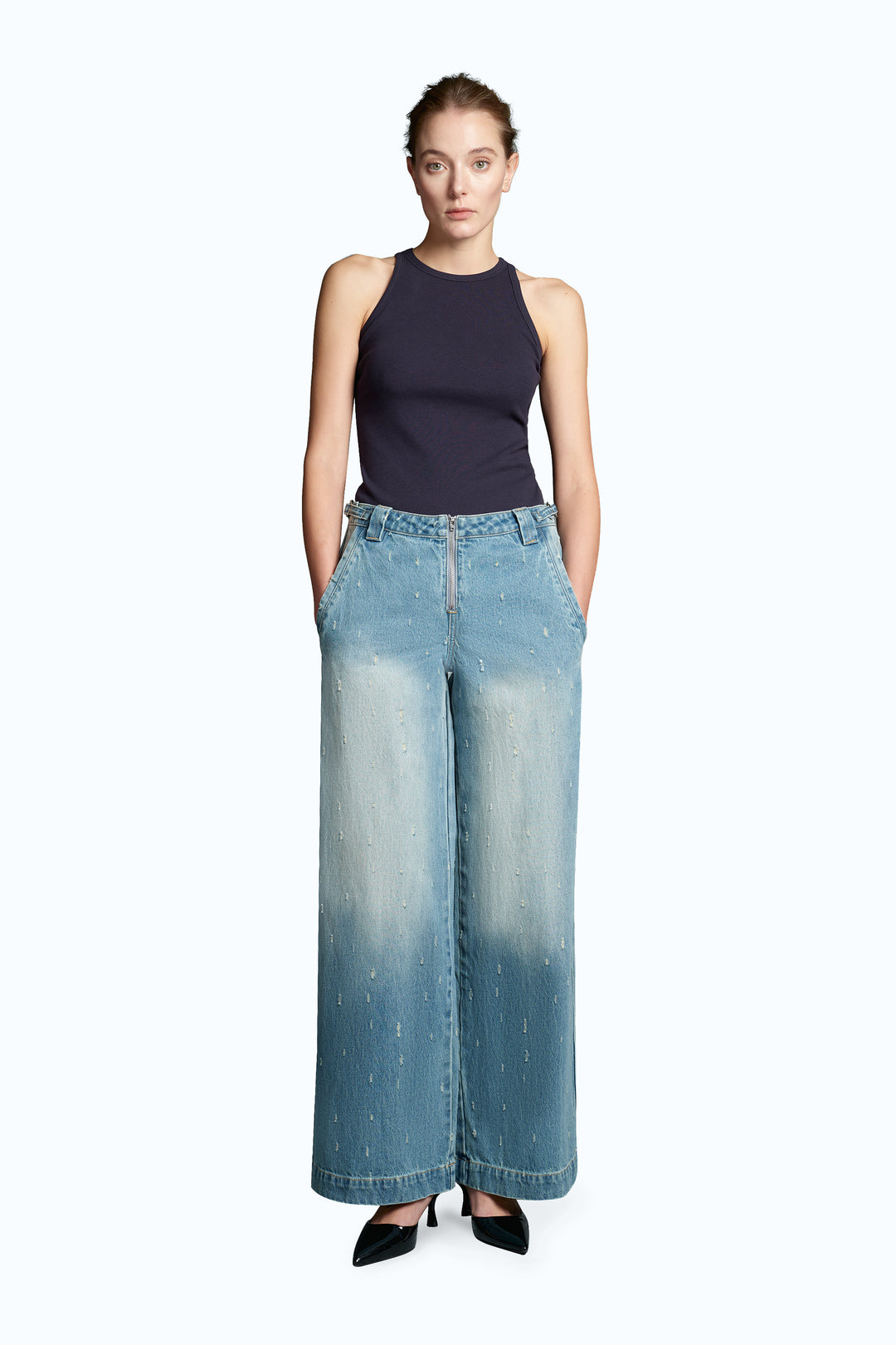 Low Rise Drop Crotch Wide Leg Denim Jeans