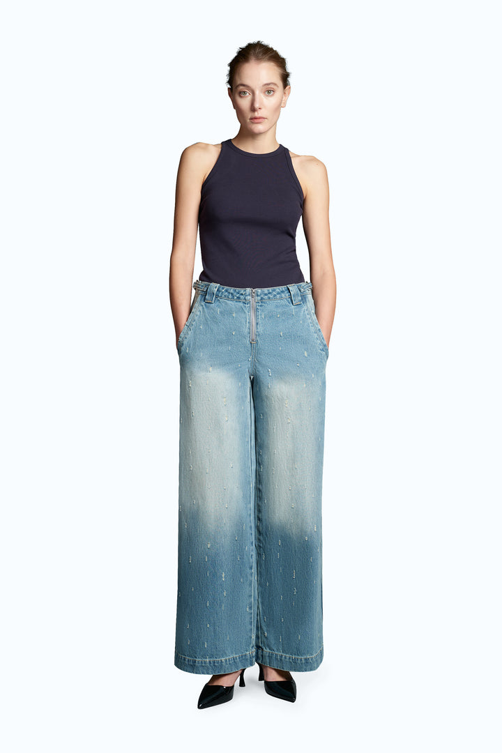 Low Rise Drop Crotch Wide Leg Denim Jeans