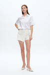 Denim Short Culottes With Raw Hem-Shorts-BAYEAS