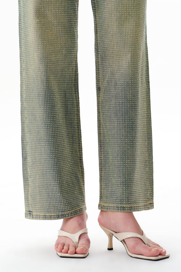 Statement High Rise Rhinestone Wide Leg Jeans