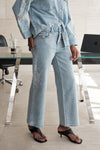 High Rise Ankle Embroidered Straight Leg Jeans