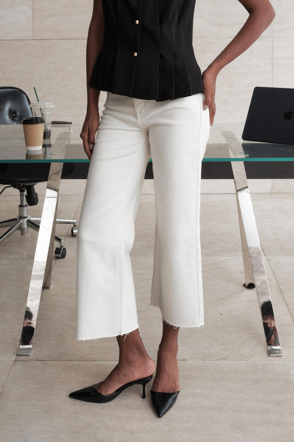 High Rise Cropped Distressed Wide Leg Jeans