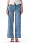 Chic Mid Rise Pearl Embellished Wide Leg Jeans