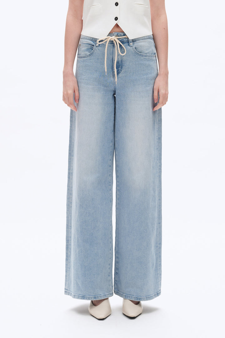 High Rise Drawstring Baggy Denim Jeans