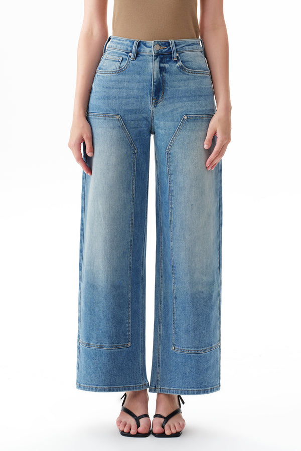 High Rise Appliqué Barrel Leg Jeans