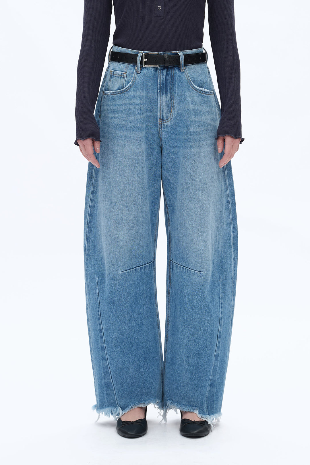 High Rise Drop Crotch Barrel Denim Jeans