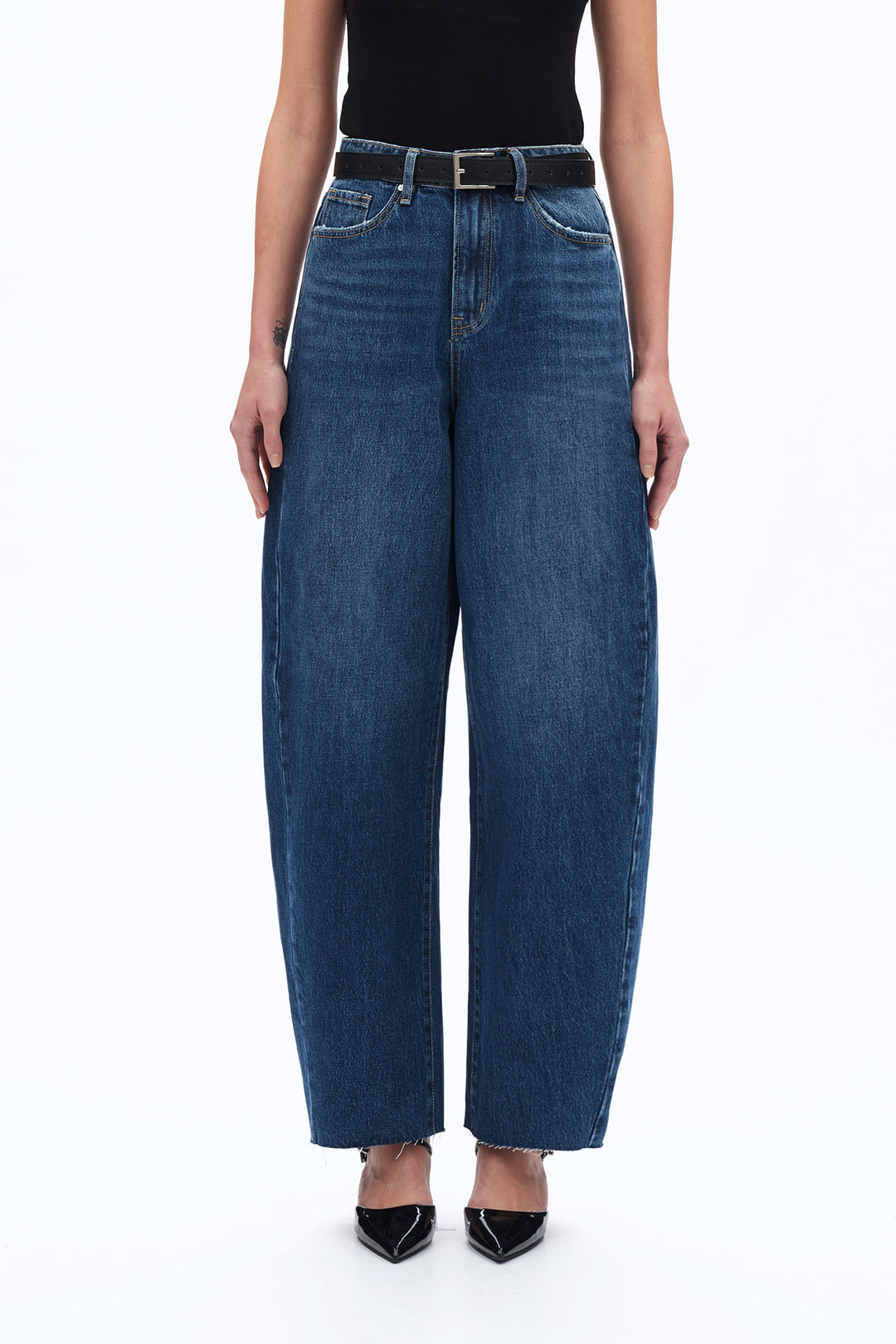 Super High Rise Pieced Barrel Leg Denim Jeans