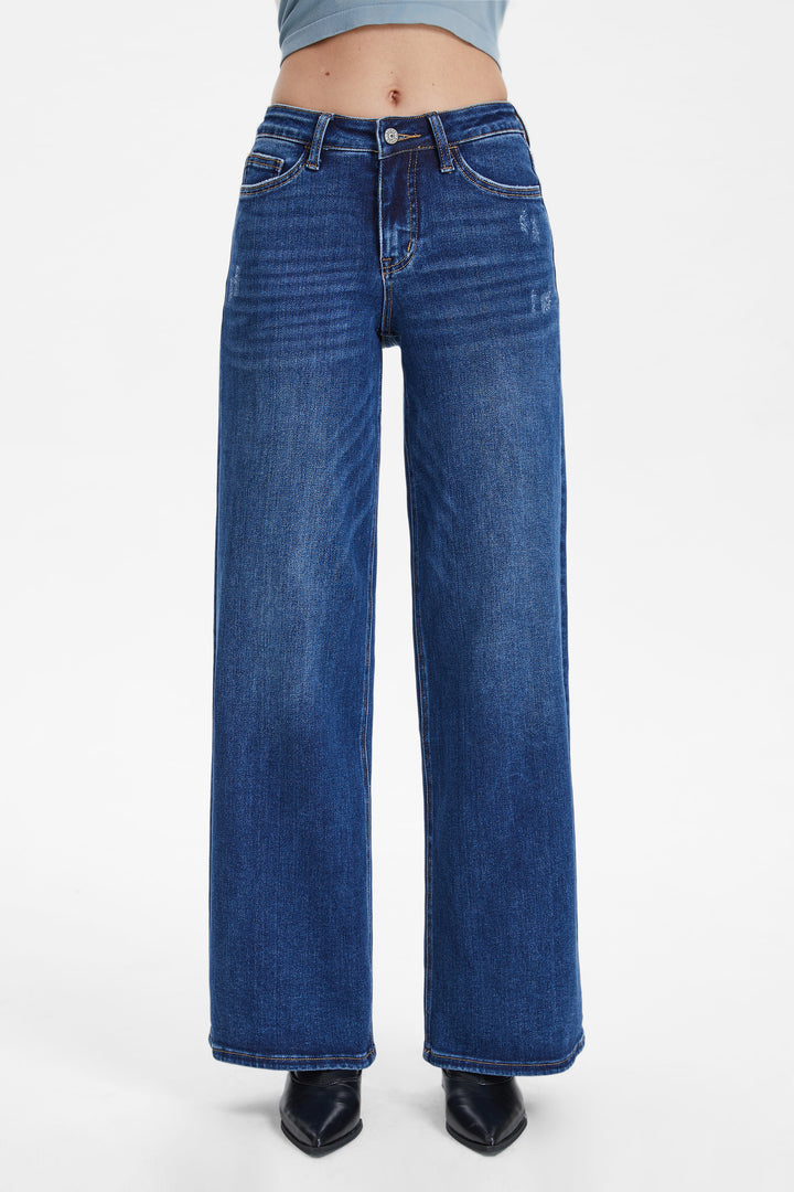Low Cut Wide Leg Crop Straight Denim Jeans