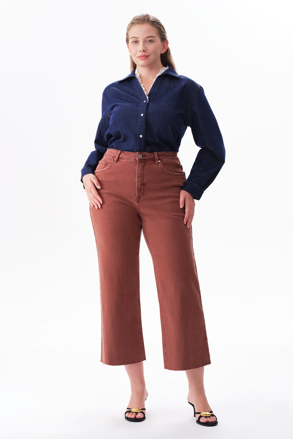 High Rise Cropped Distressed Wide Leg Jeans