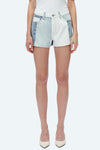 Elsa Mid Rise Patchwork Denim Shorts