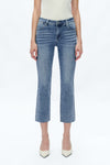 Mid Rise Cropped Raw Hem Straight Leg Jeans