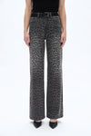High Rise Leopard Print Wide Leg Denim Jeans