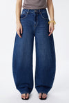Mid Rise Deep Indigo Barrel Jeans