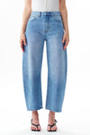 High Rise Cropped Distressed Barrel Leg Jeans