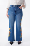 New York High Rise Embroidered Wide Leg Jeans