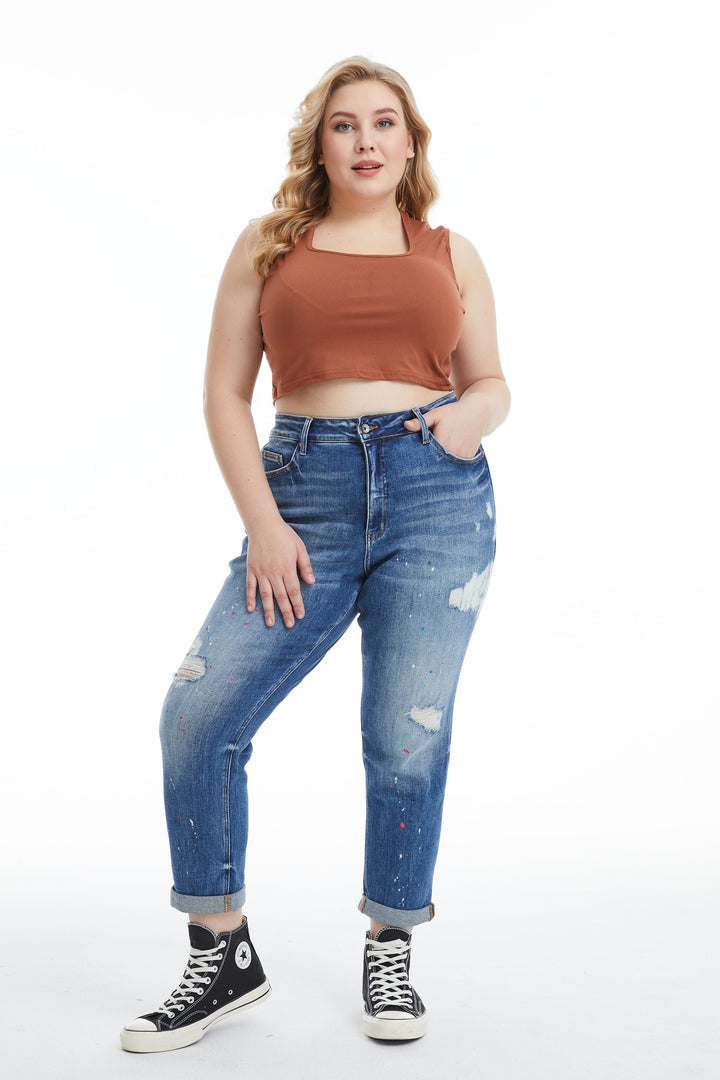 PLUS SIZE HIGH RISE PAINTED MOM JEANS