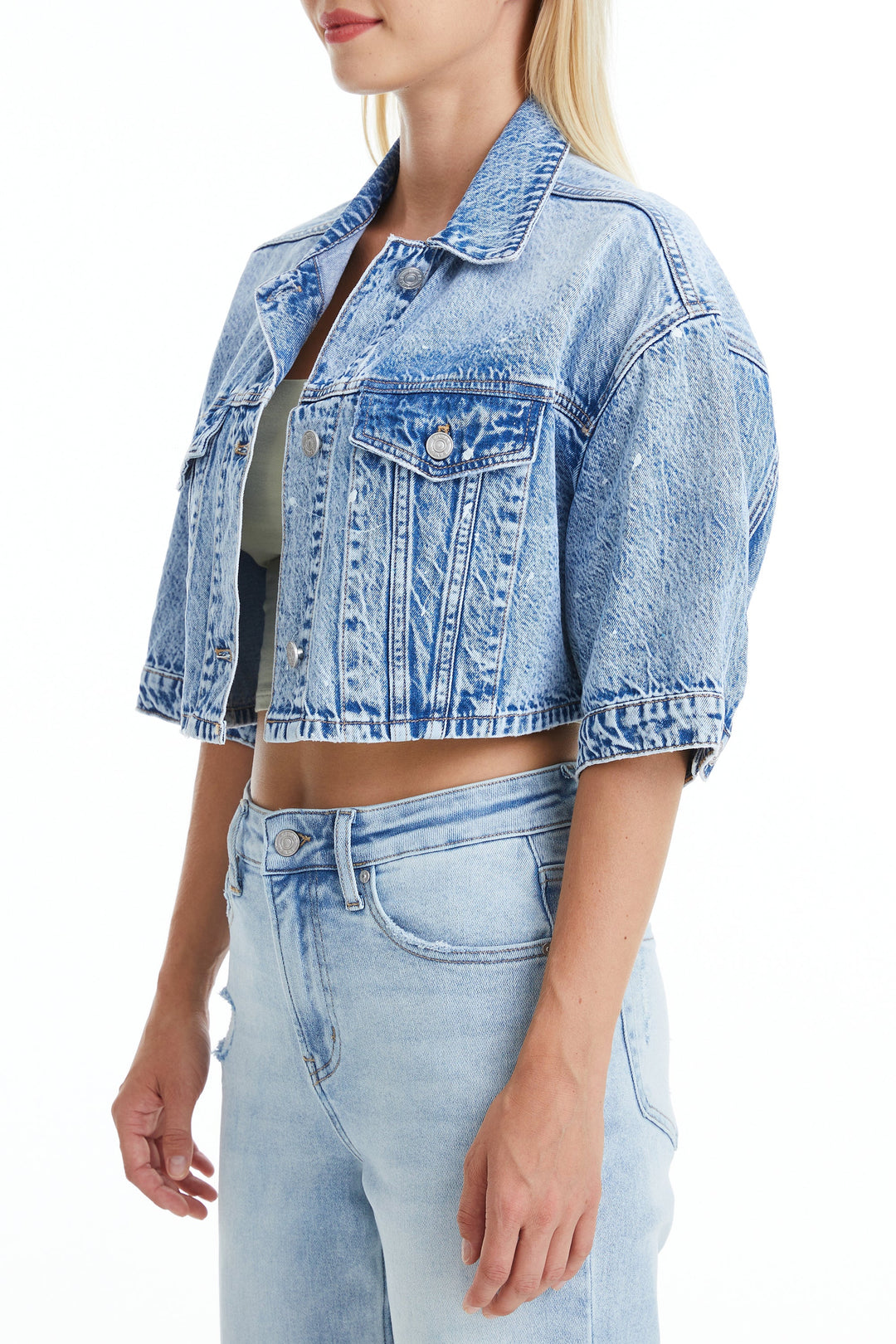 Candy Painted Cropped Denim Jacket