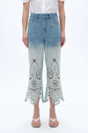 Ultra High Rise Lace Embroidered Wide Leg Denim Jeans