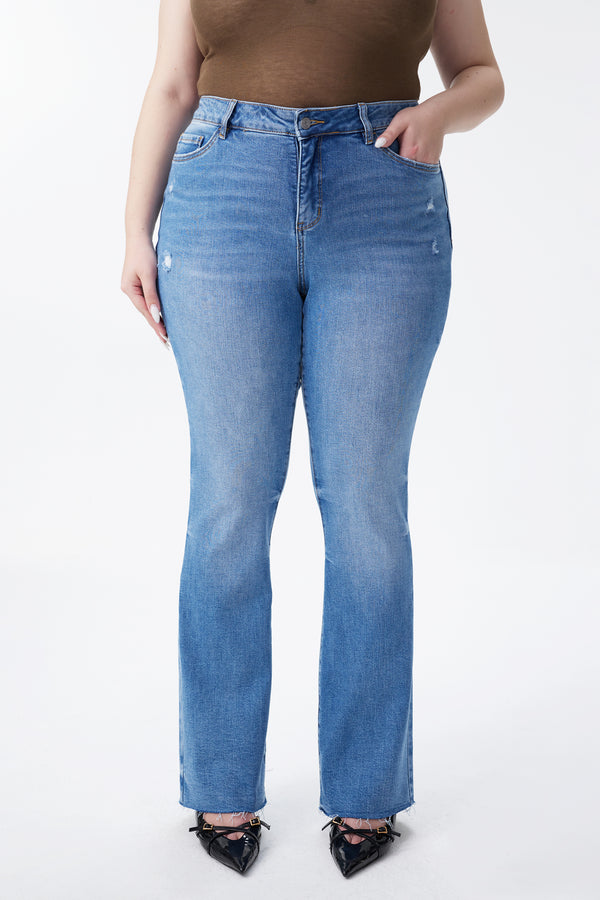 Low Rise Distressed Bootcut Jeans