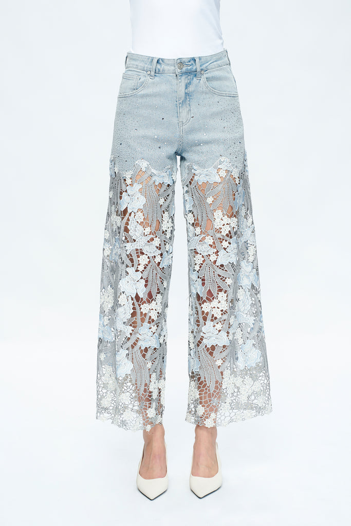 デニム・ジーパン DENIM JEANS WITH LACING AND KNEE BONDING DETAIL Jean Paul Gaultier – Knee-Bonded Lace Denim Jeans