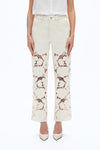 High Rise Lace Embroidered Relaxed Straight Pants