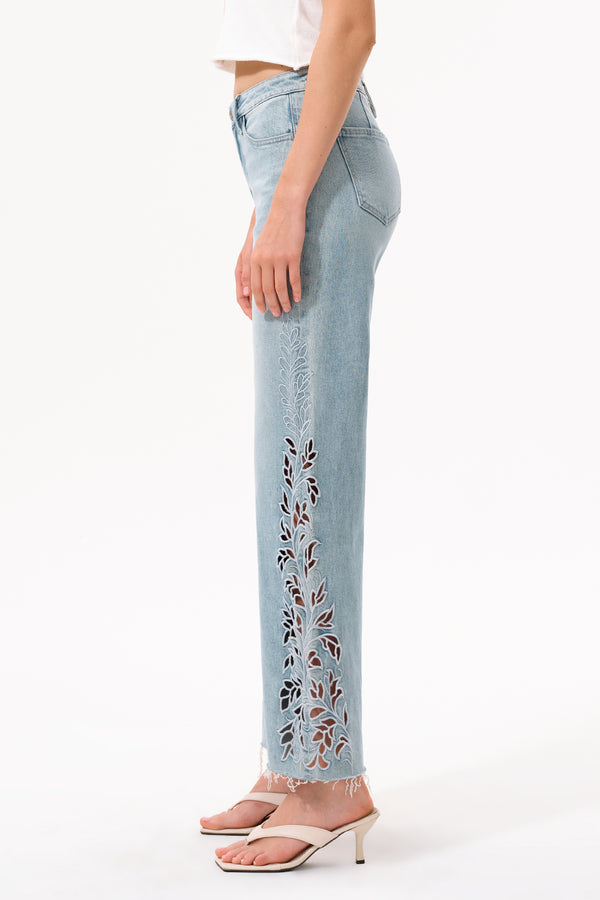 Flora Mid Rise Straight Jeans