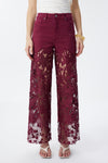 High Rise Ankle Embroidered Lace Wide Leg Jeans