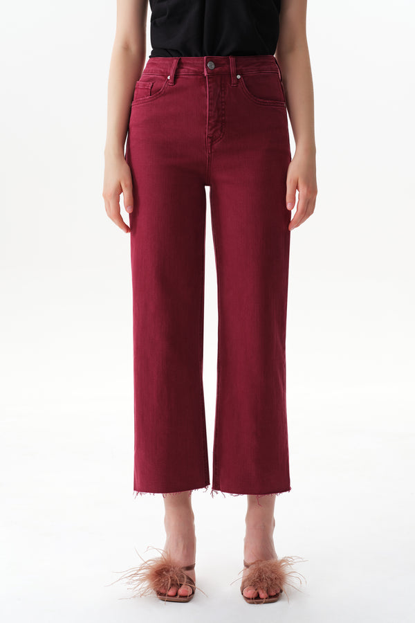 High Rise Cropped Distressed Wide Leg Jeans