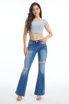 Low Rise Distressed Flare Jeans-Flare & Bootcut-BAYEAS