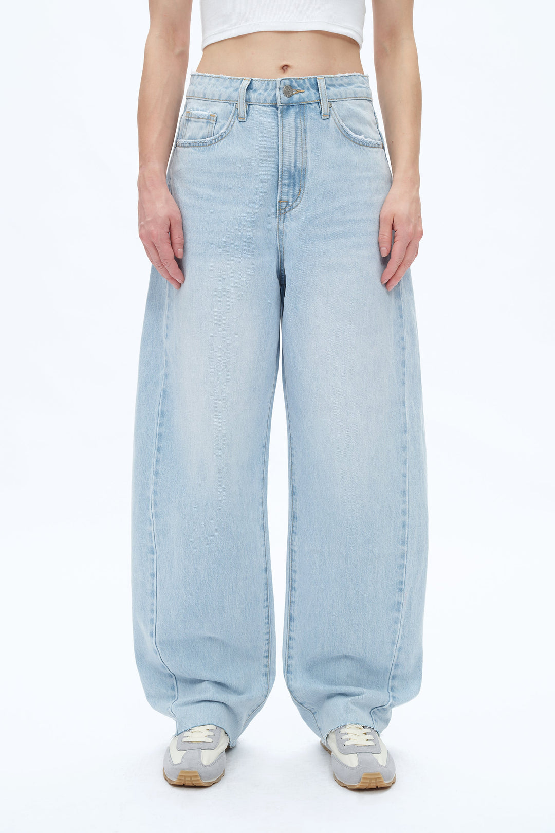 Super High Rise Pieced Barrel Leg Denim Jeans