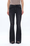 Mid Rise Flare Denim Jeans With Raw Edge Hem