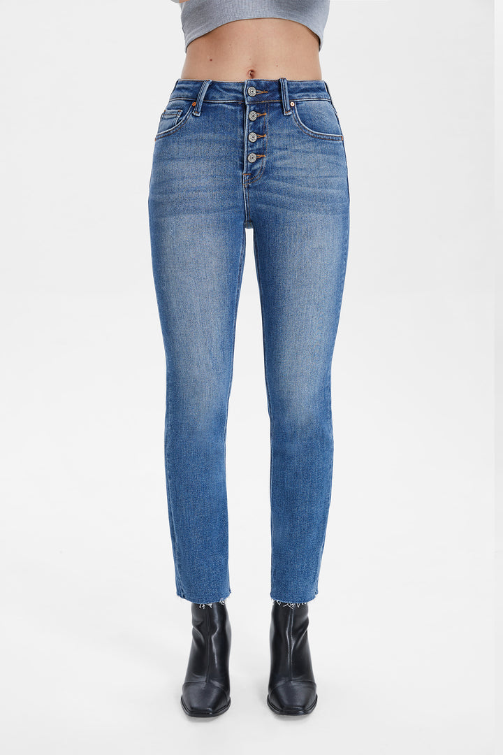 HIGH RISE SKINNY JEANS WITH BUTTON FLY
