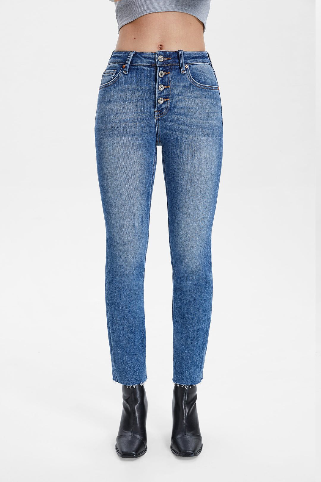 HIGH RISE SKINNY DENIM JEANS WITH BUTTON FLY