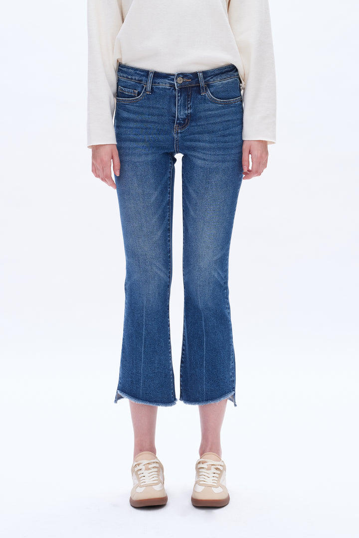 High Rise Straight Ankle Denim Jeans With Raw Edge