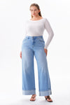 Mid Rise Cuffed Wide Leg Jeans
