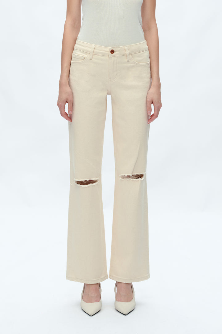 Mid Rise Straight Denim Jeans - Natural